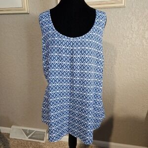 Gap Women's Blue White Geometric Print Tank‎ Top Sleeveless Scoop Neck Size XXL